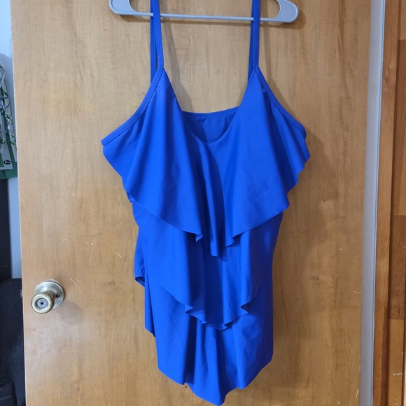 Swimsuits for All Tropiculture Swim Blue Womens Plus Size 28 Cute One Piece NWOT - Picture 5 of 12